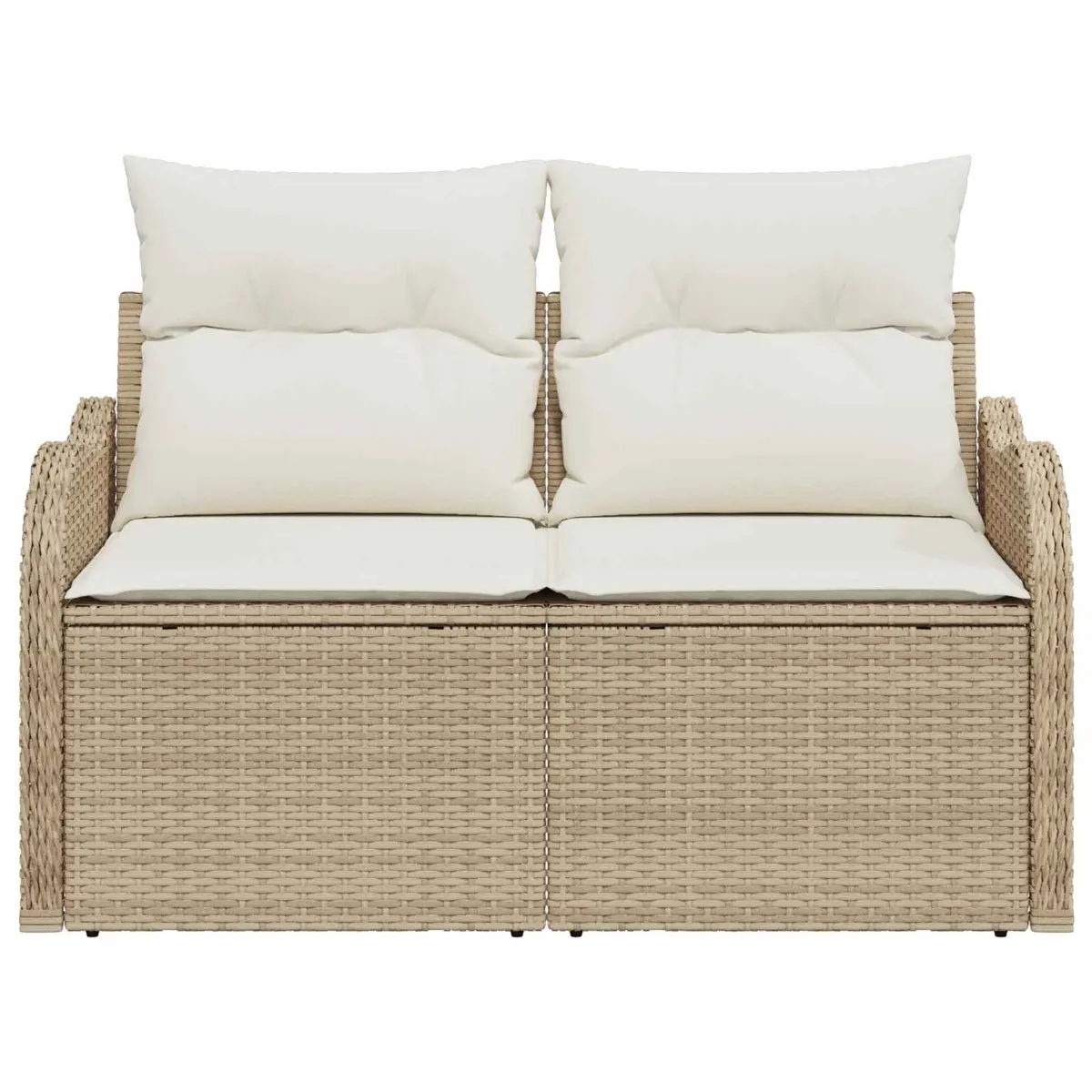 Outdoor Garden Sofa with Cushion Beige Poly Rattan Patio Seating Furniture