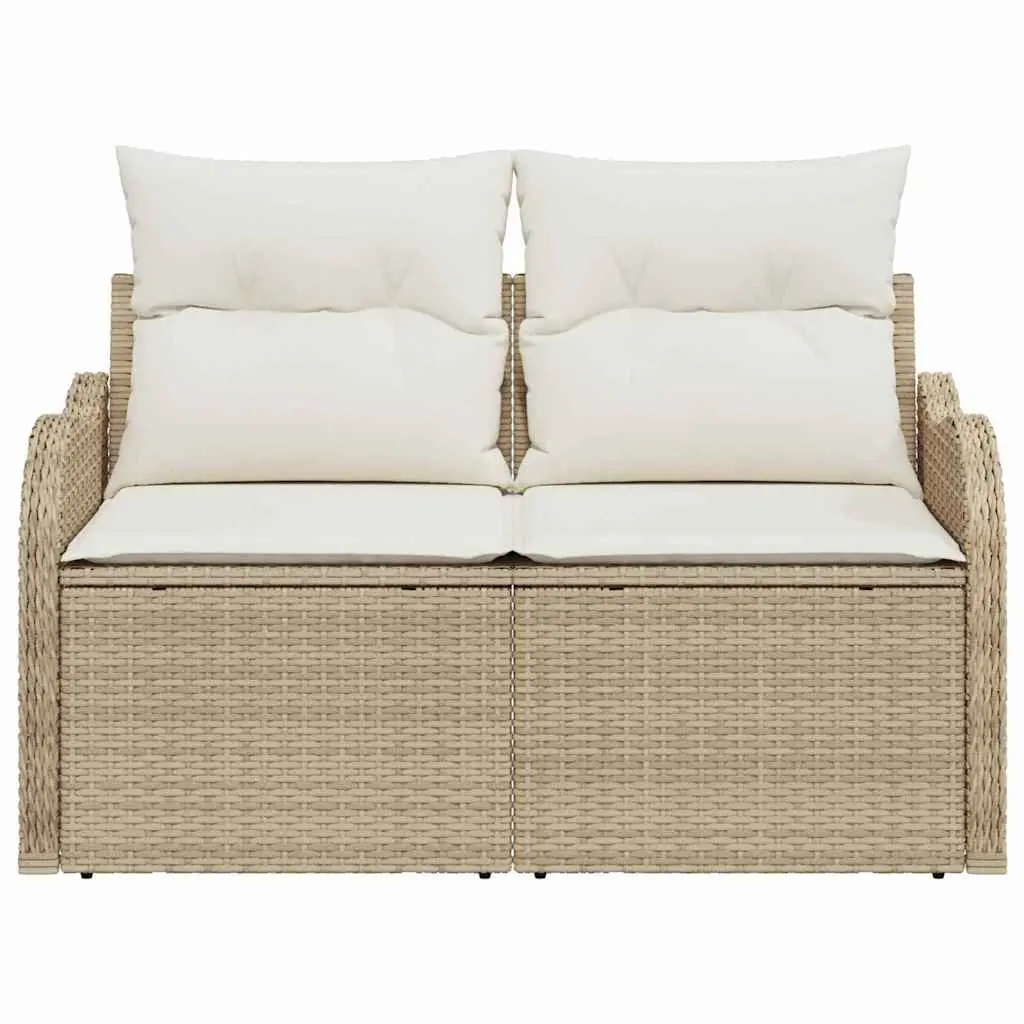 Outdoor Garden Sofa with Cushion Beige Poly Rattan Patio Seating Furniture