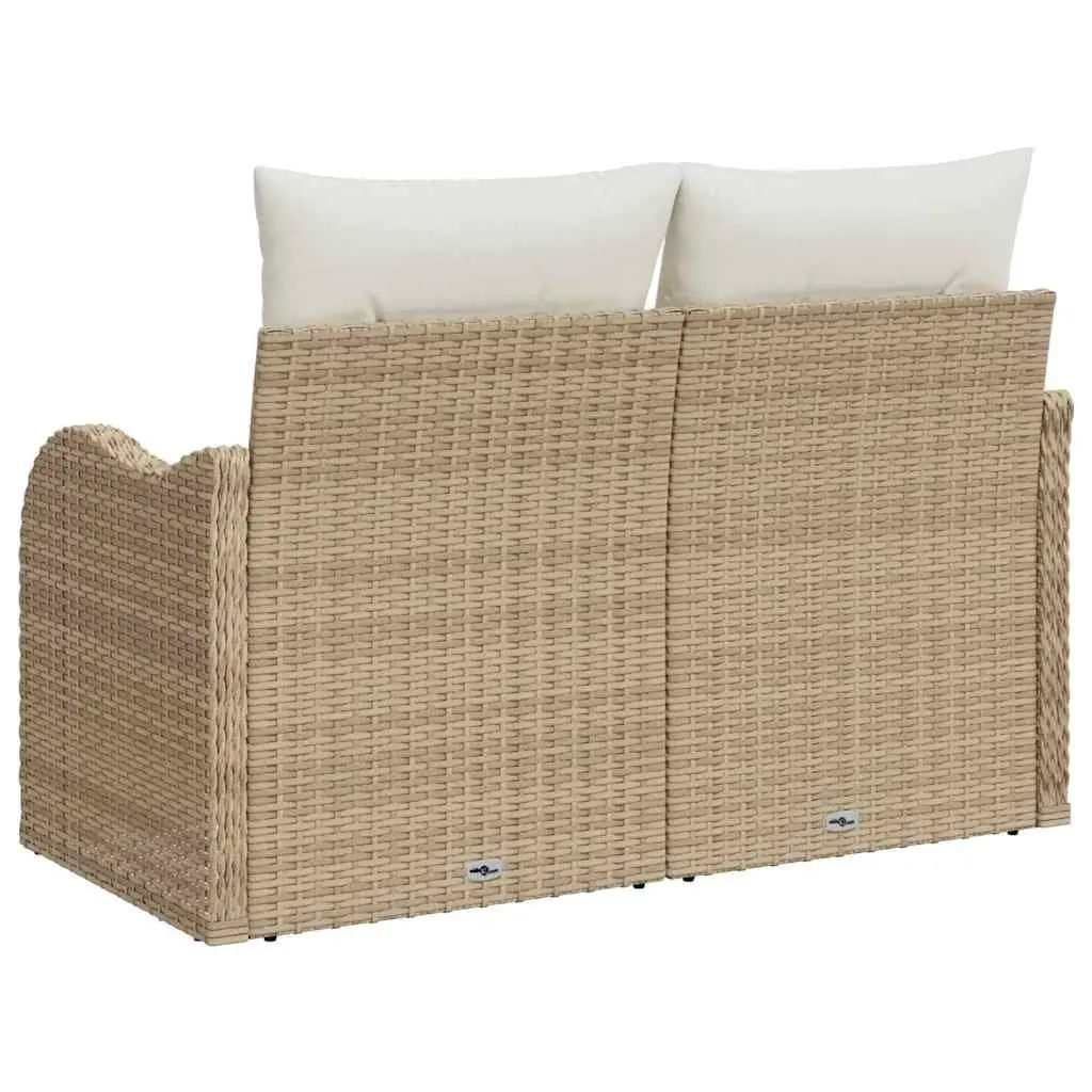 Outdoor Garden Sofa with Cushion Beige Poly Rattan Patio Seating Furniture