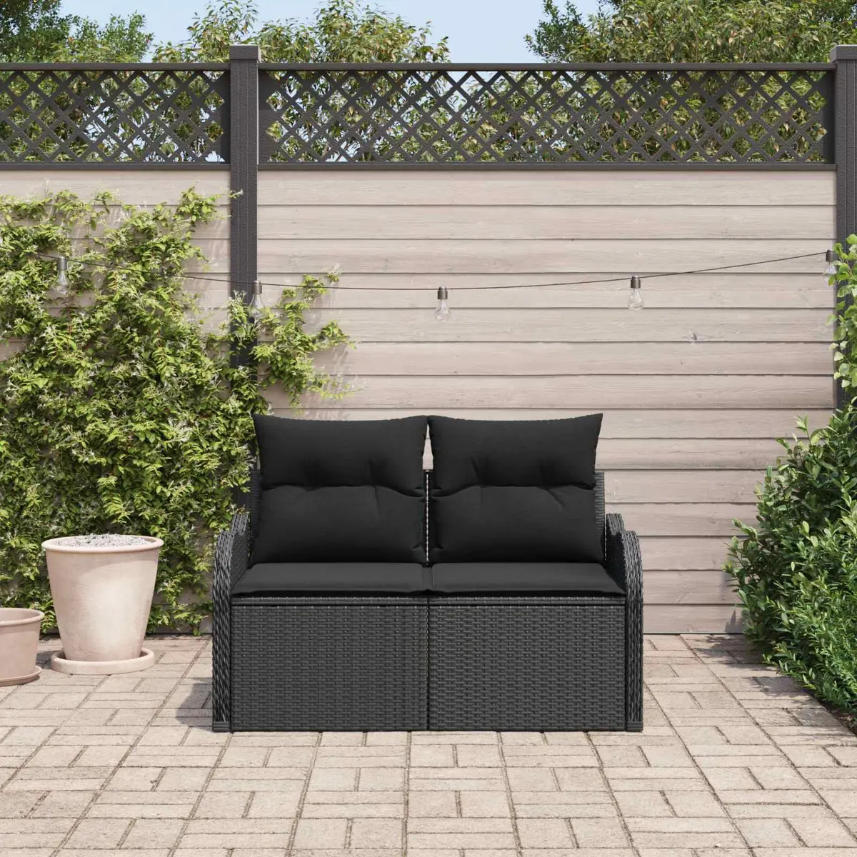 Outdoor Garden Sofa Cushioned Black Poly Rattan 121x62x69 cm