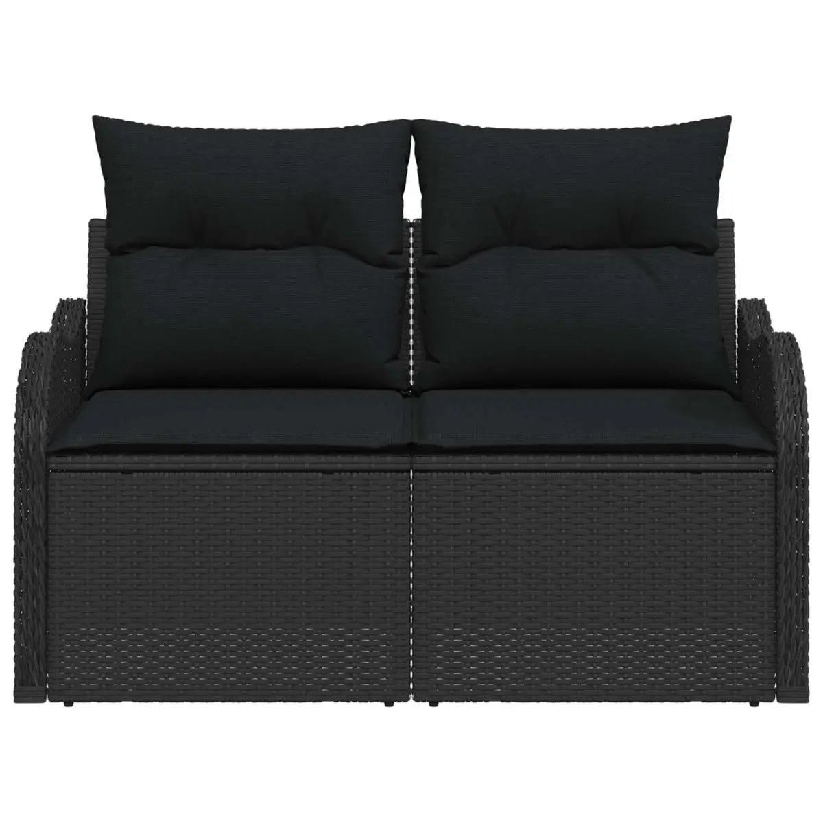 Outdoor Garden Sofa Cushioned Black Poly Rattan 121x62x69 cm