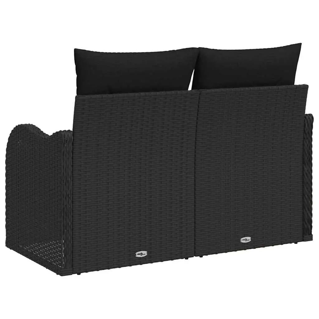 Outdoor Garden Sofa Cushioned Black Poly Rattan 121x62x69 cm
