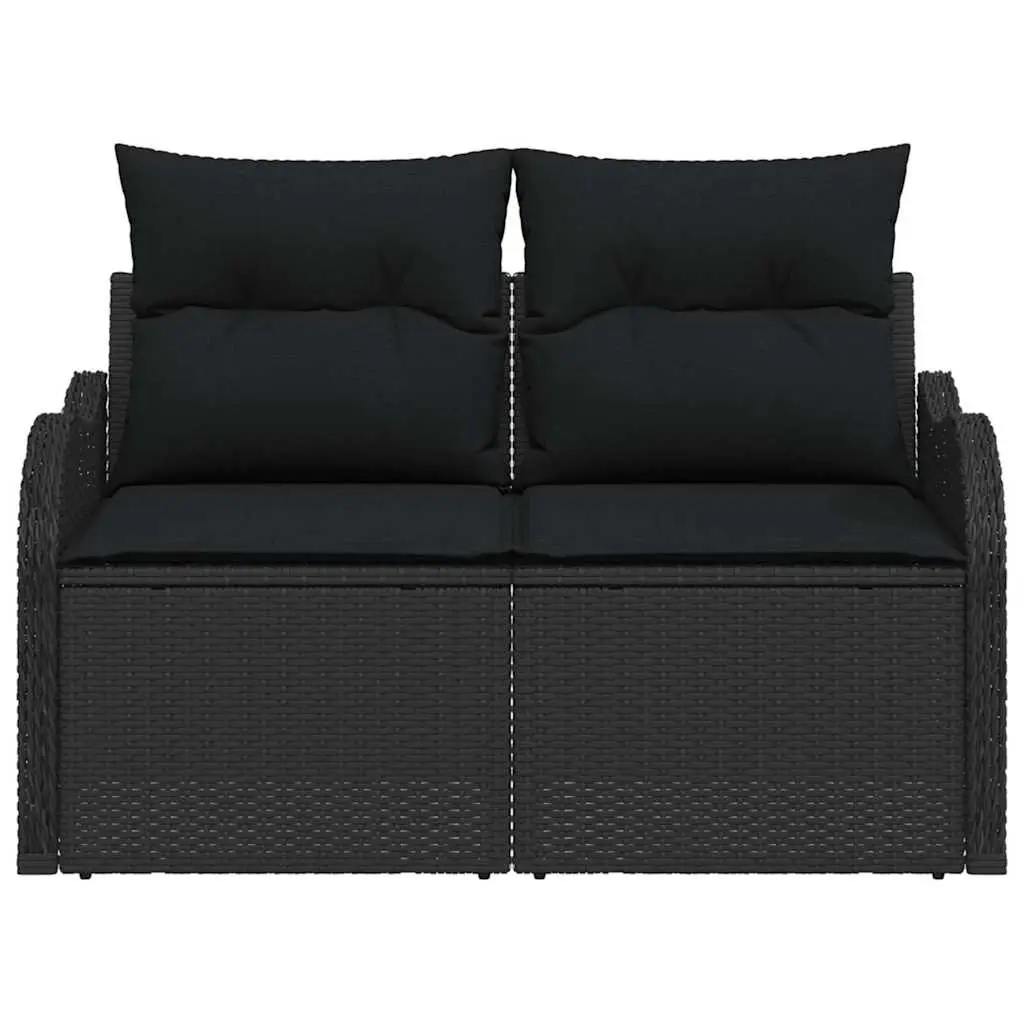 Outdoor Garden Sofa Black Poly Rattan with Cushion 121 x 62 x 69 cm