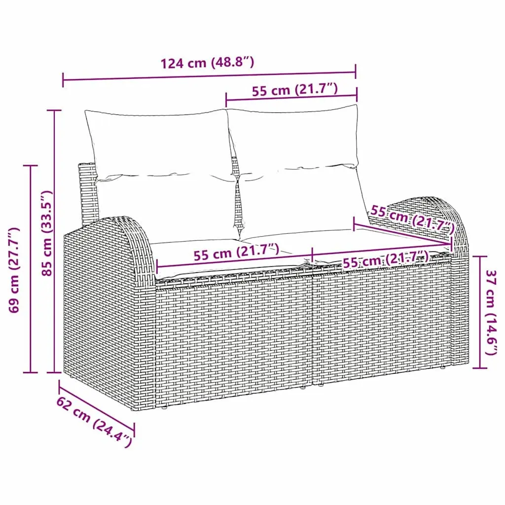 Garden Sofa Outdoor Seating Black Poly Rattan Modern Minimalist Terrace