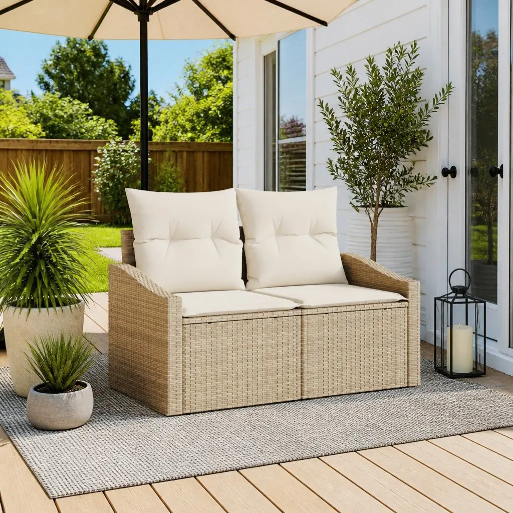 Modular Outdoor Sofa Poly Rattan Beige Weather Resistant Patio Seating 123x62x69cm