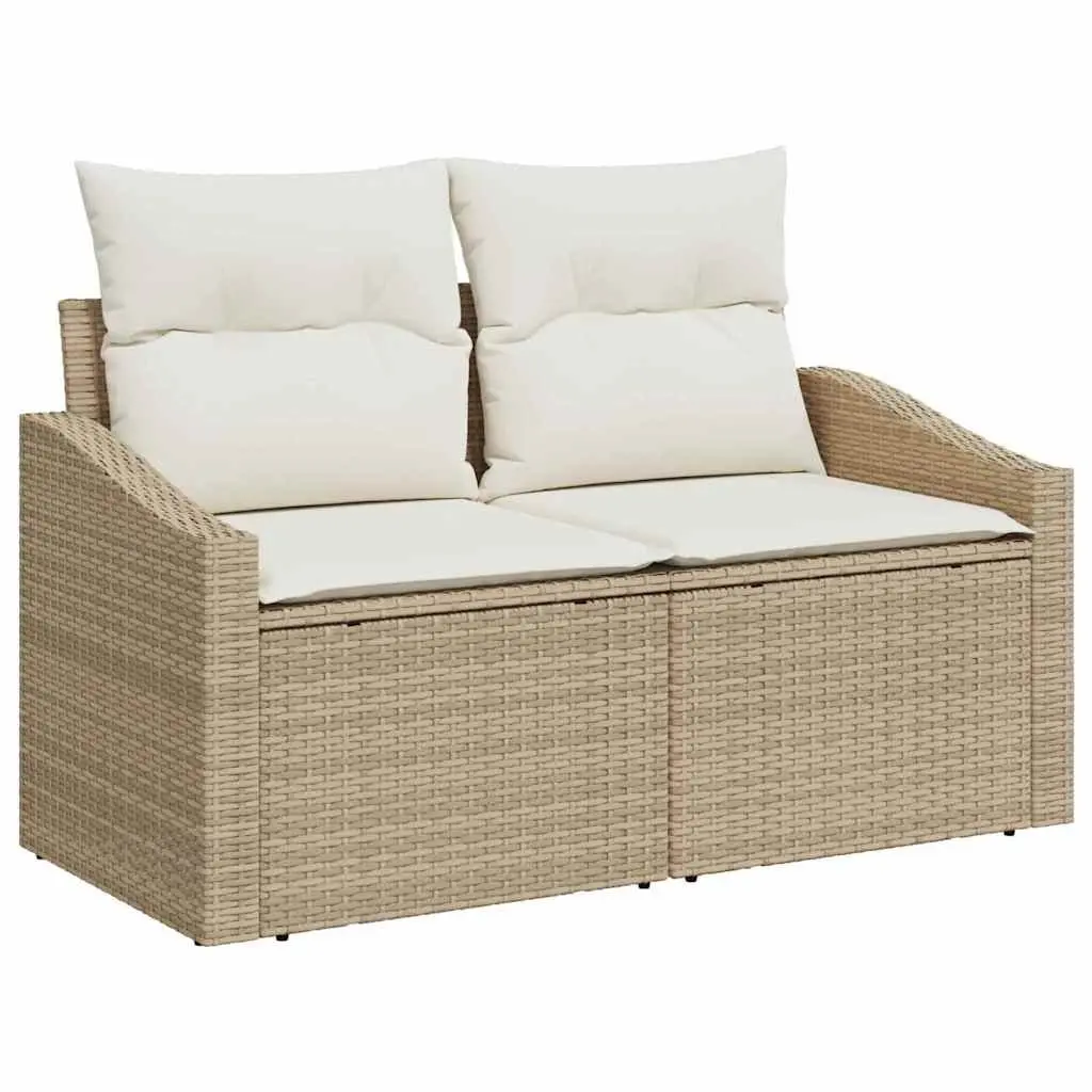 Modular Outdoor Sofa Poly Rattan Beige Weather Resistant Patio Seating 123x62x69cm