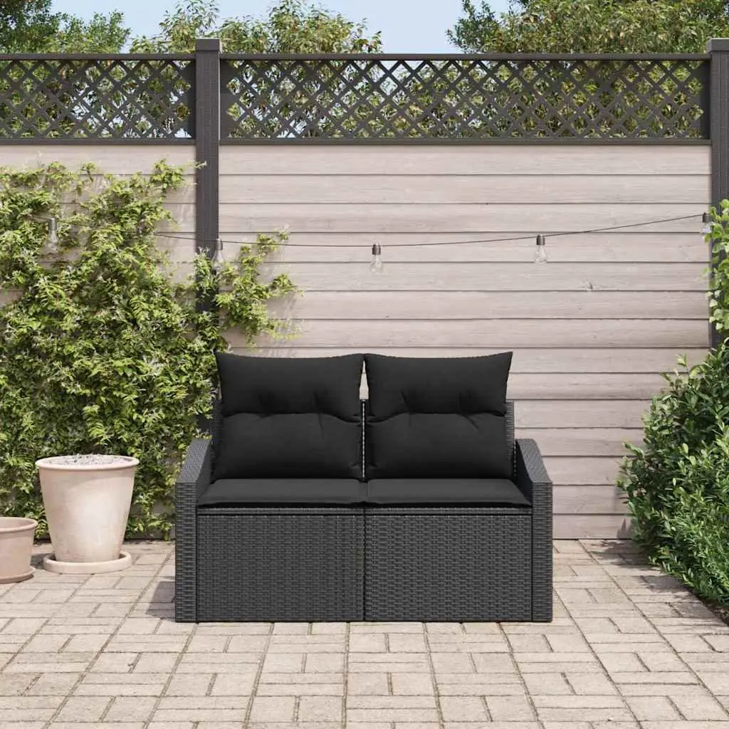 Modular Outdoor Garden Sofa Black Poly Rattan Rectangular
