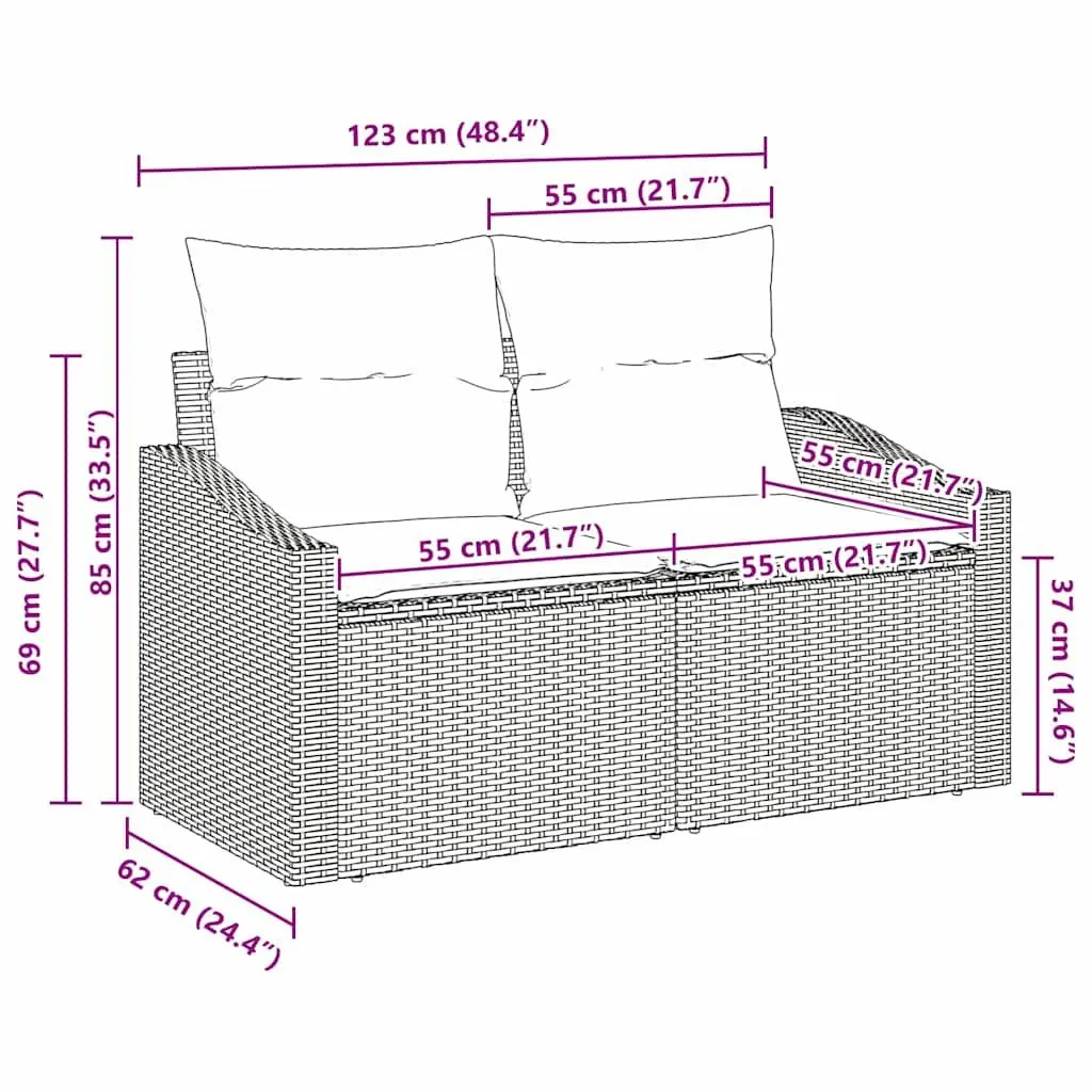 Modular Garden Sofa Poly Rattan Grey Rectangular 123x62x69cm