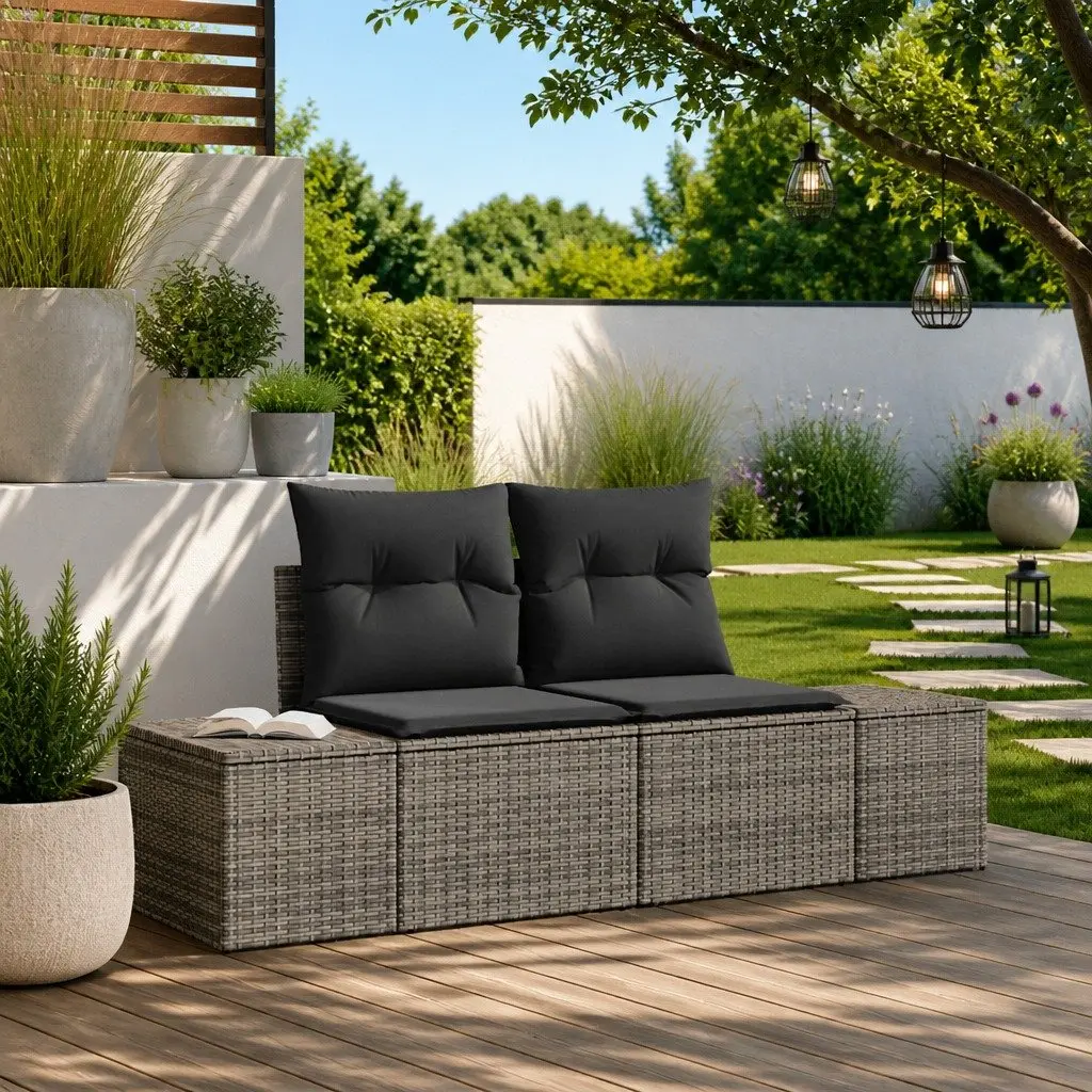 Garden Sofa Outdoor Seating Grey Poly Rattan Steel Frame Patio Furniture