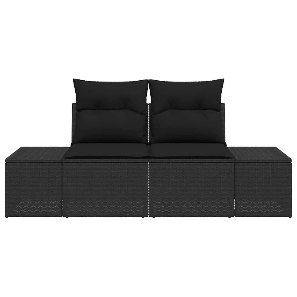 Outdoor Garden Sofa Black Poly Rattan Seating Furniture with Steel Frame
