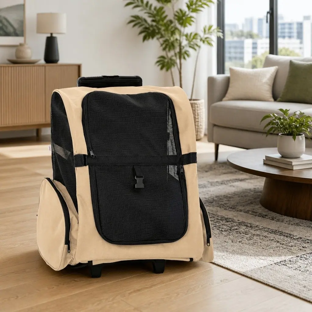 Pet Trolley 3-in-1 Rolling Carrier Backpack Hand Bag Small Dogs Cats Portable