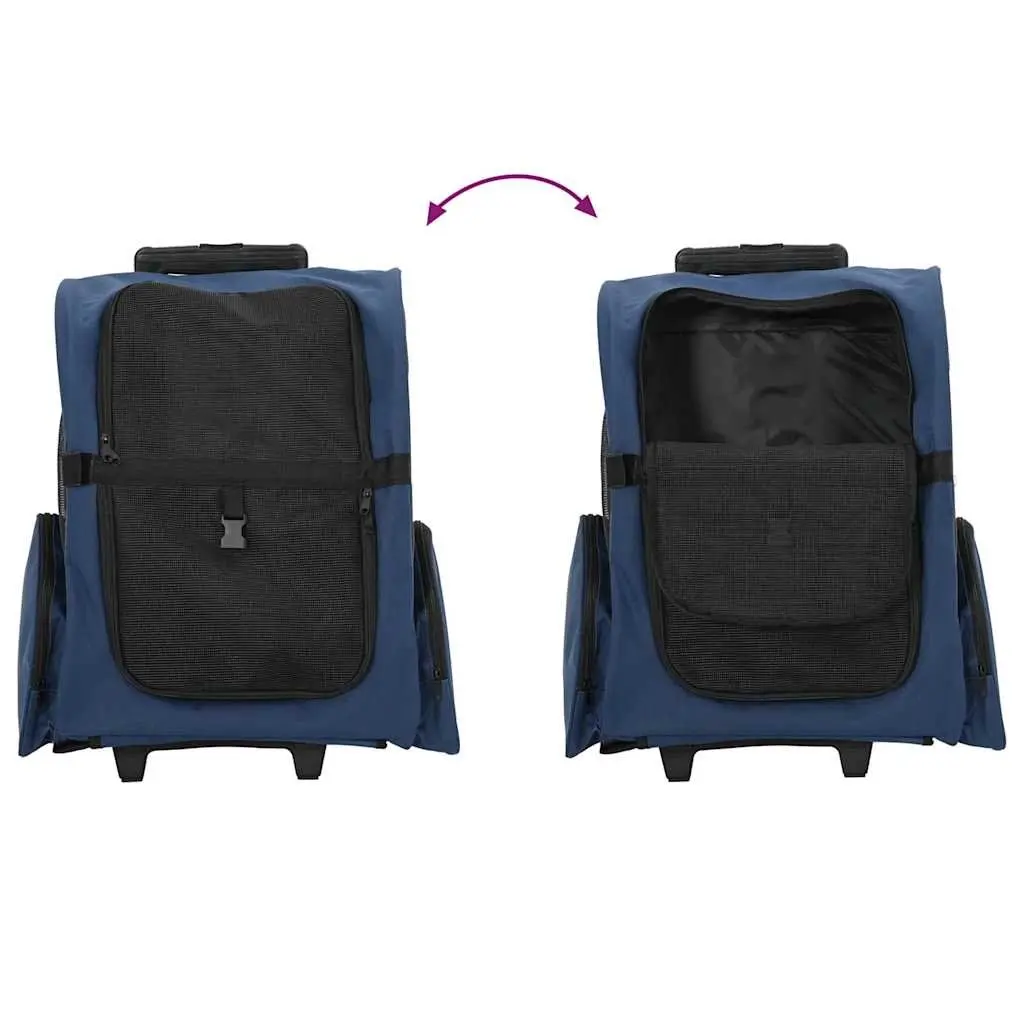 Pet Carrier Rolling Backpack Convertible Trolley Handbag Blue with Mesh Windows