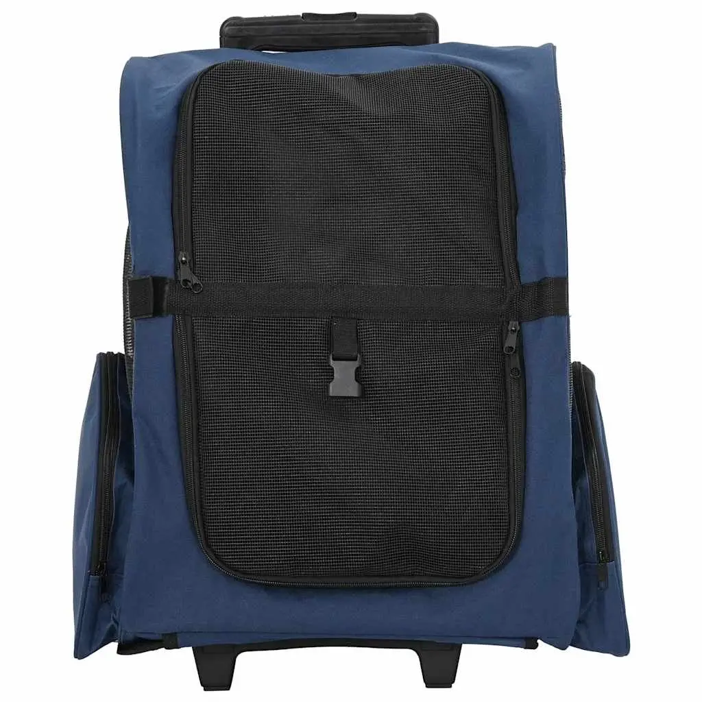Pet Carrier Rolling Backpack Convertible Trolley Handbag Blue with Mesh Windows