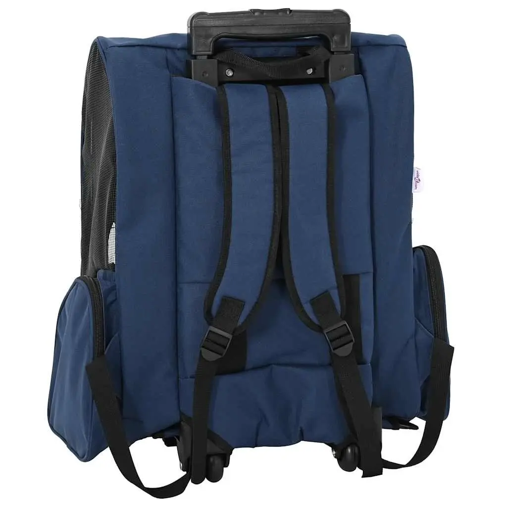 Pet Carrier Rolling Backpack Convertible Trolley Handbag Blue with Mesh Windows