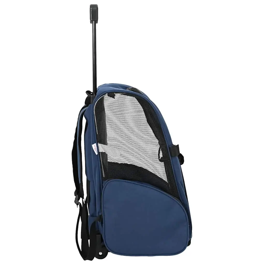 Pet Carrier Rolling Backpack Convertible Trolley Handbag Blue with Mesh Windows
