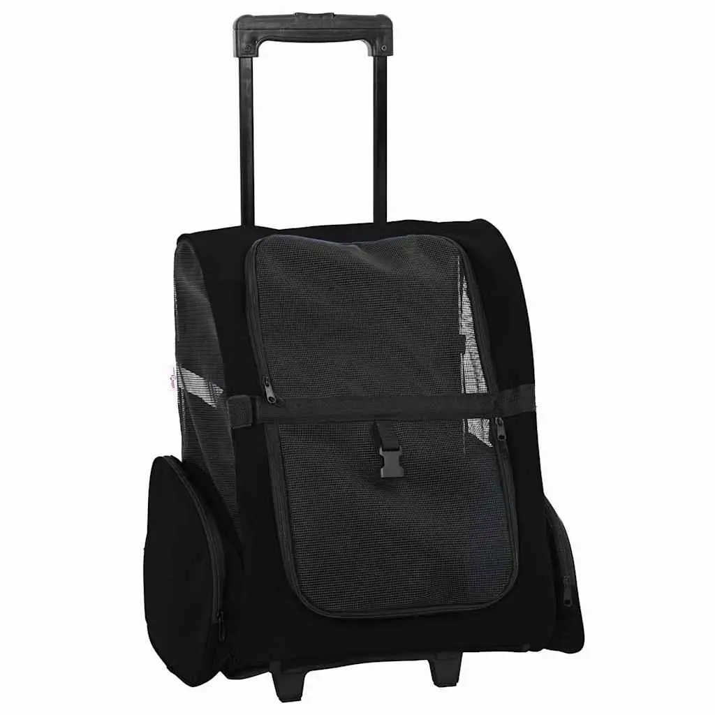 Pet Trolley 3-in-1 Convertible Rolling Carrier Backpack Hand Bag Black 48x32cm