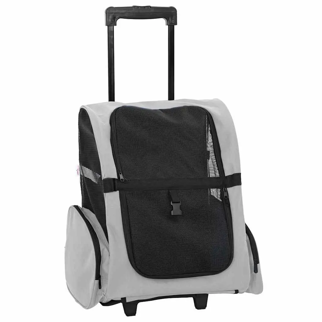 Pet Trolley 3-in-1 Rolling Carrier Backpack Hand Bag Grey Adjustable Handle
