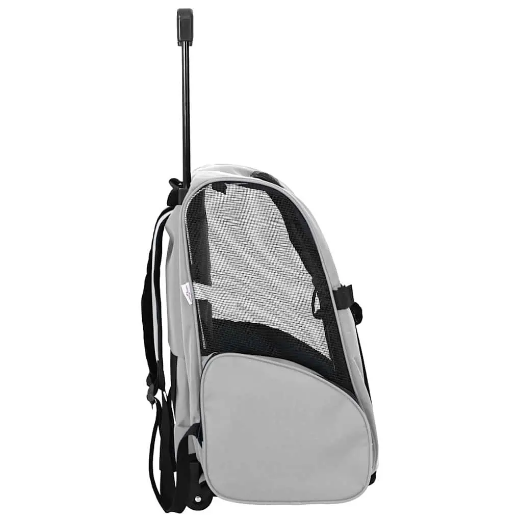 Pet Trolley 3-in-1 Rolling Carrier Backpack Hand Bag Grey Adjustable Handle