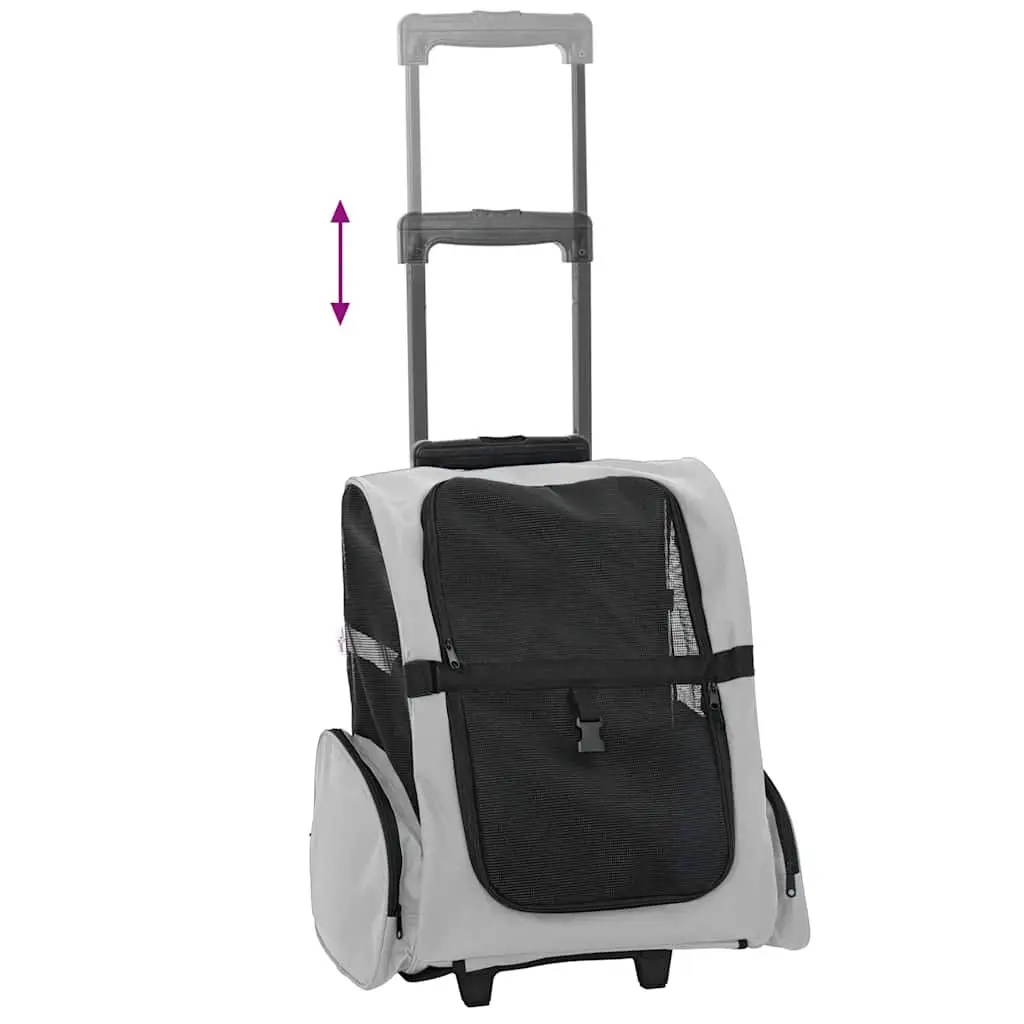 Pet Trolley 3-in-1 Rolling Carrier Backpack Hand Bag Grey Adjustable Handle