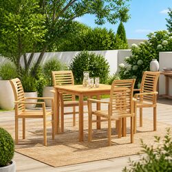 Friendly Set of 4 Brown Teak Dining Chairs for Your Outdoor Area