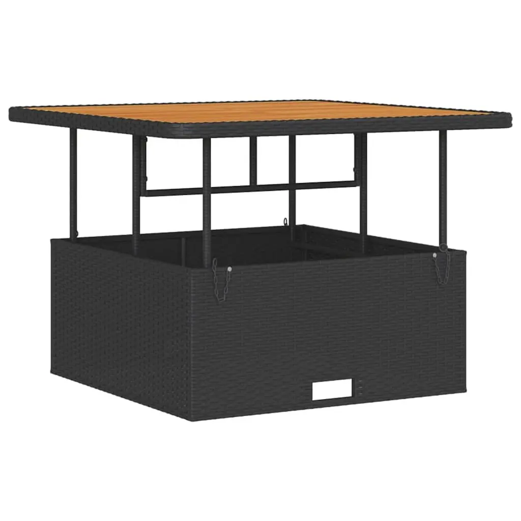 Outdoor Garden Dining Set Black Poly Rattan Furniture with Acacia Wood Table and Padded Cushions
