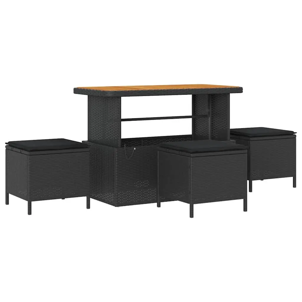 Garden Dining Set Black Poly Rattan Acacia Wood Outdoor Furniture