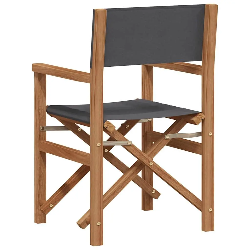 Folding Director Chair Teak Frame Padded Grey Outdoor