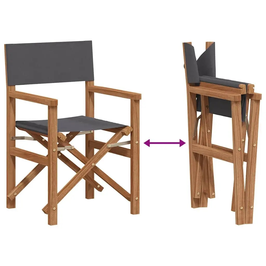 Folding Director Chair Teak Frame Padded Grey Outdoor