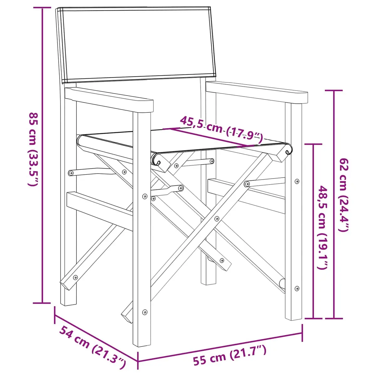 Folding Director Chair Teak Frame Padded Grey Outdoor