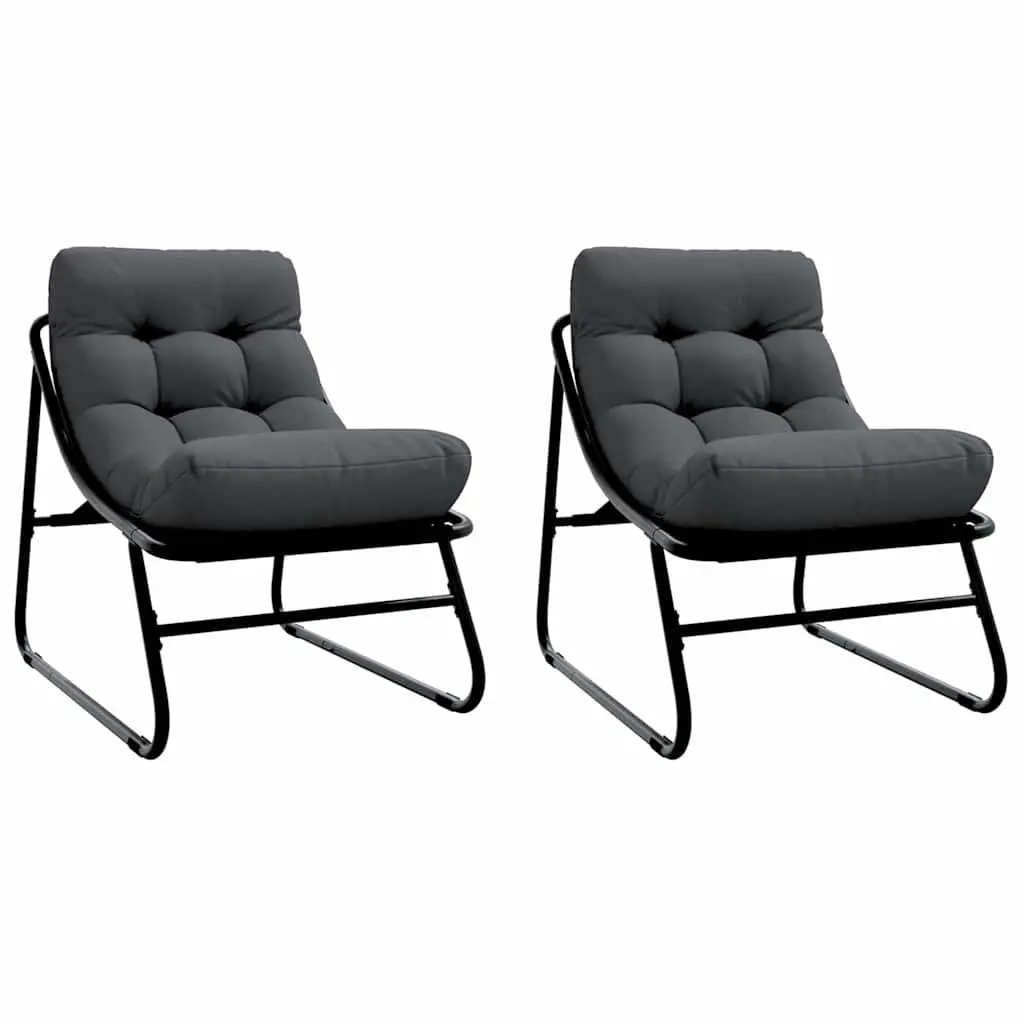 Outdoor Garden Chairs 2 pcs Black Powder-Coated Steel Patio Seating Set