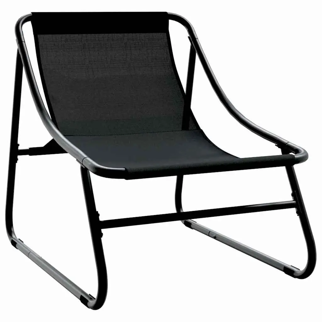 Outdoor Garden Chairs 2 pcs Black Powder-Coated Steel Patio Seating Set
