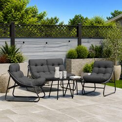 Garden Furniture Set 3 Piece Outdoor Seating Black Steel Frame with Cushions