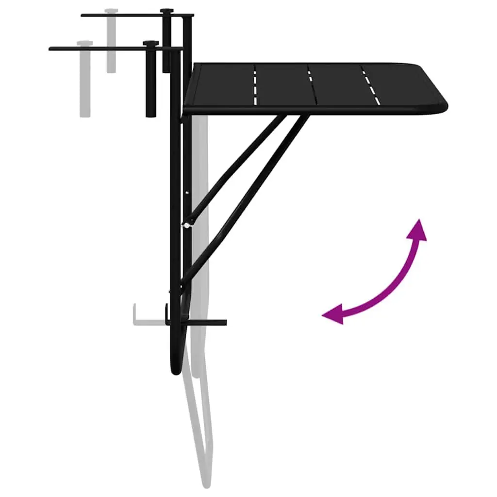 Foldable Hanging Balcony Table Black Steel 60x39x65cm