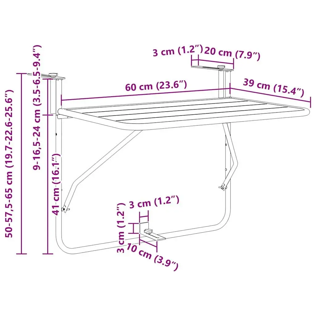 Folding Hanging Balcony Table Steel 60 x 39 x 65 cm