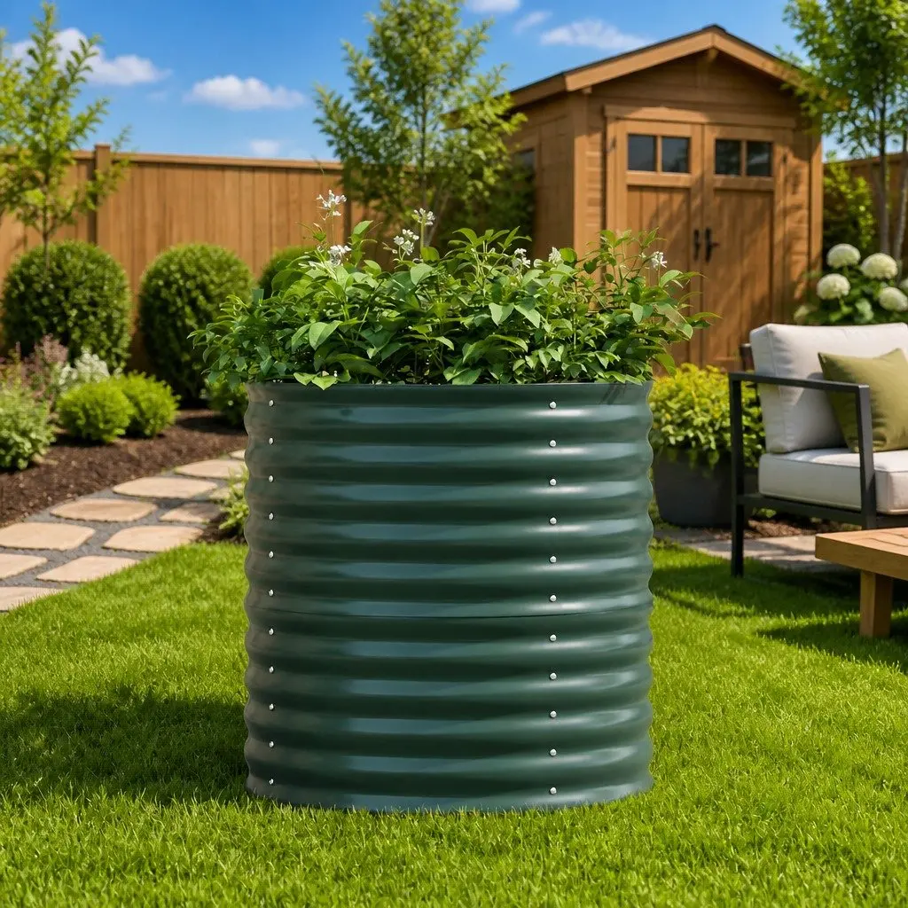Raised Bed Planter Durable Steel Green 80 x 80 x 81 cm Outdoor Vegetable Herbs