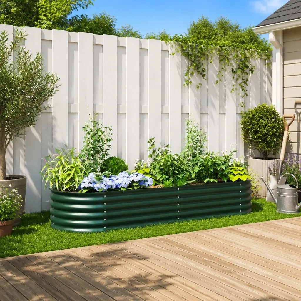 Raised Bed Garden Planter Steel Green 240 x 80 x 44 cm Outdoor Gardening Box