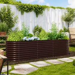 Raised Bed Garden Planter Brown Steel Outdoor 320x80x81cm Modern Design