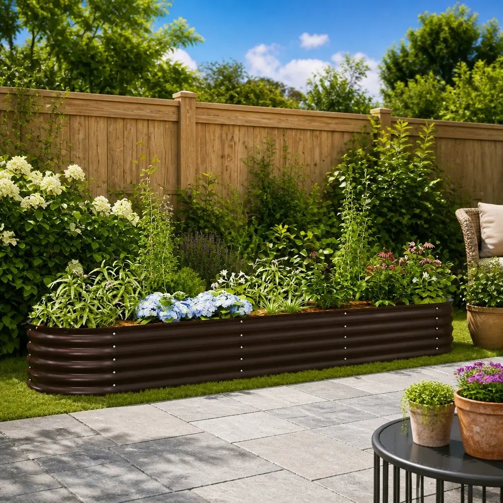 Raised Garden Bed Steel 320x80x44cm Brown Outdoor Planter Box Modern Design