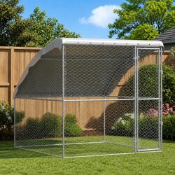 Dog Kennel Outdoor Pet House Silver 2x2x2m Galvanised Steel Frame Lockable