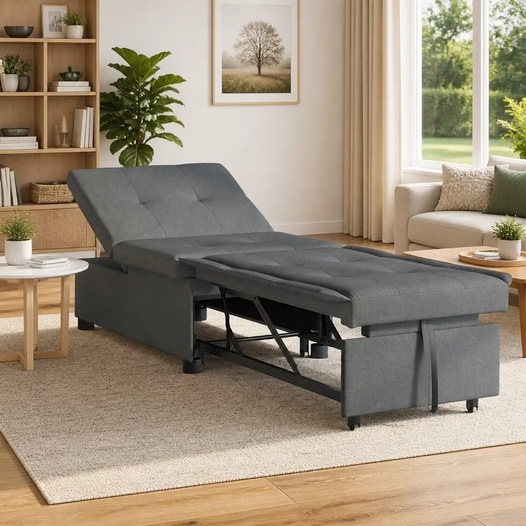 Pull Out Sofa Bed Grey Modern Convertible Single Sleeper 194 x 50 x 82 cm
