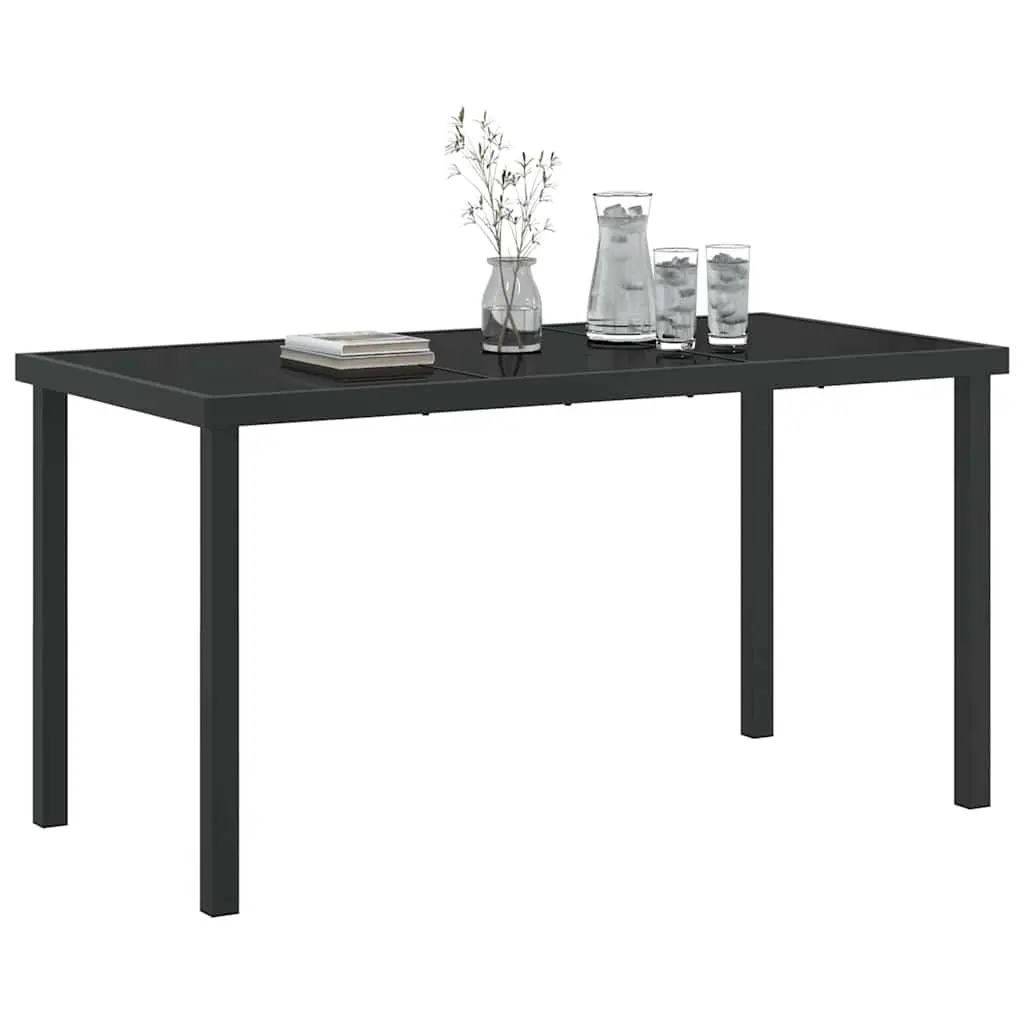 Garden Table Black Metal Frame Tempered Glass 140 x 70 x 73 cm Outdoor Patio
