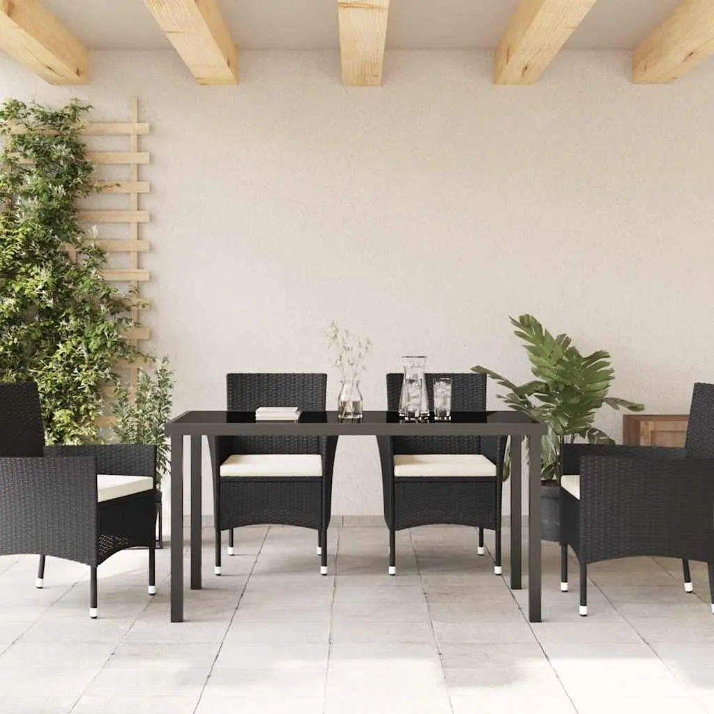 Garden Table Black Metal Frame Tempered Glass 140 x 70 x 73 cm Outdoor Patio