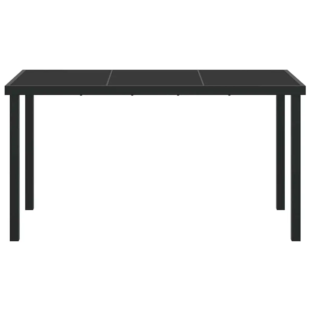 Garden Table Black Metal Frame Tempered Glass 140 x 70 x 73 cm Outdoor Patio
