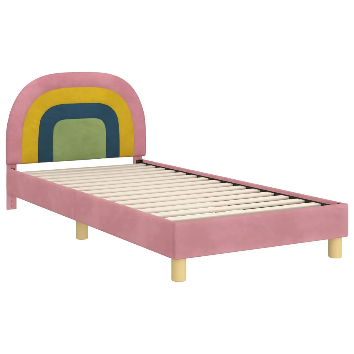 Kids Bed Frame Velvet Touch Pink 90 x 190 cm with Headboard Slatted Base
