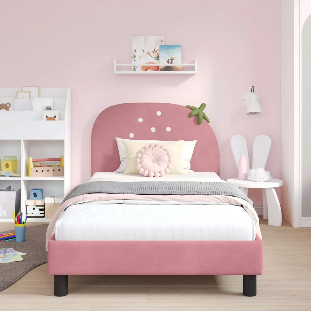 Kids Bed Frame with Headboard 90 x 190 cm Pink Velvet Bedroom Furniture