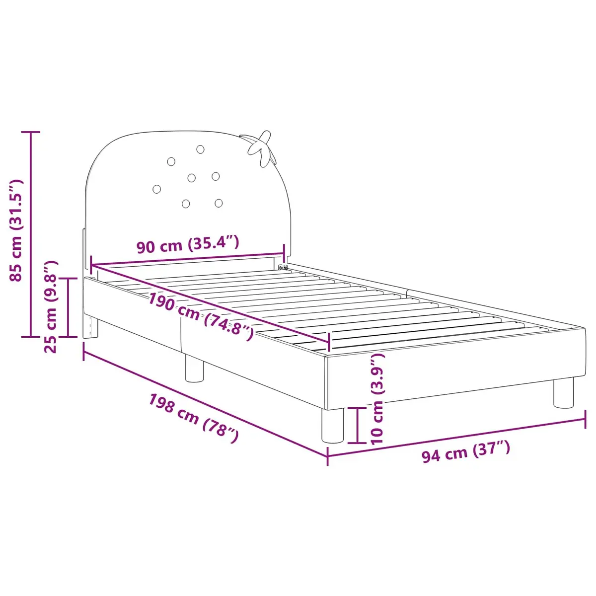 Kids Bed Frame with Headboard 90 x 190 cm Pink Velvet Bedroom Furniture