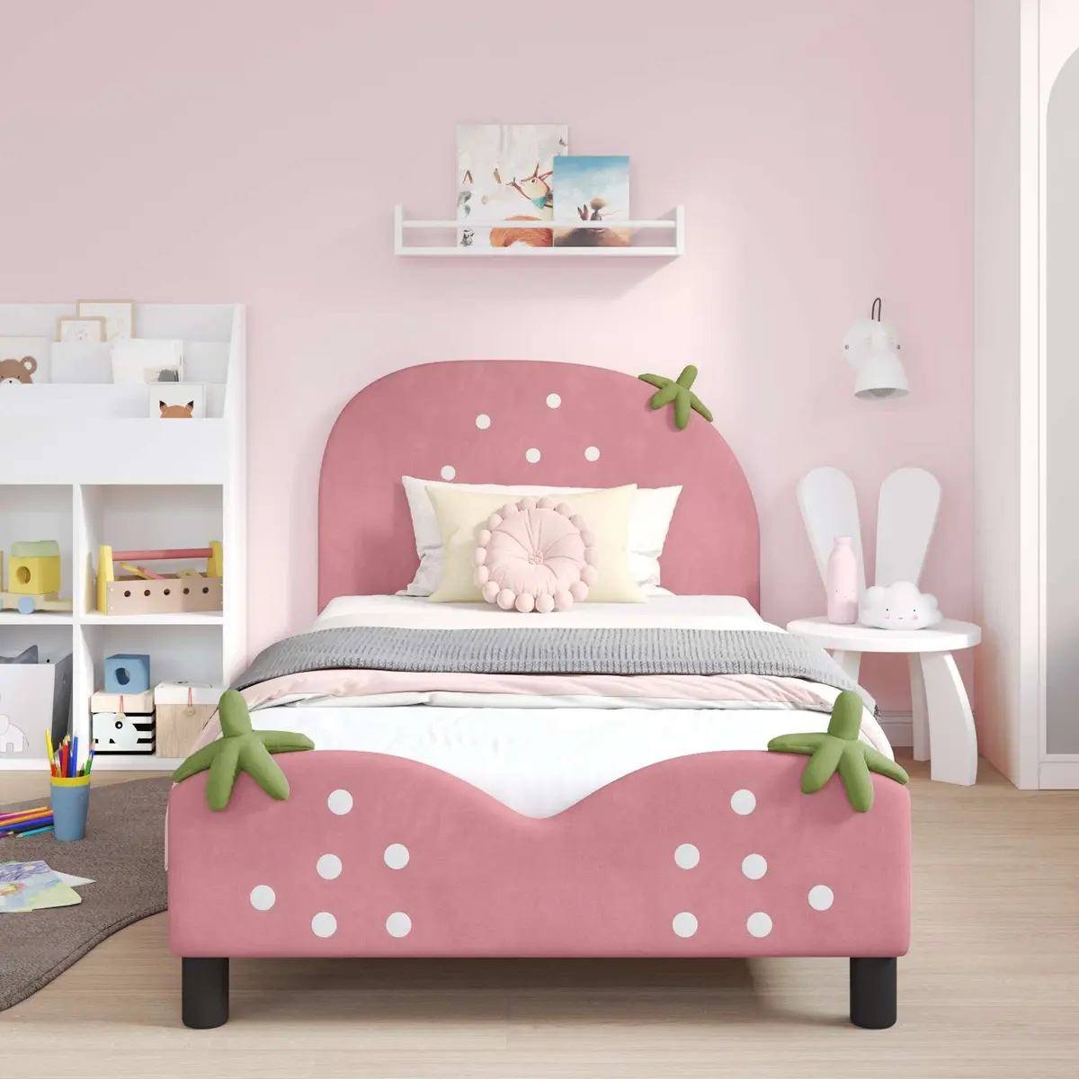 Kids Bed Frame with Headboard Pink 90 x 190 cm Velvet Upholstered Children's