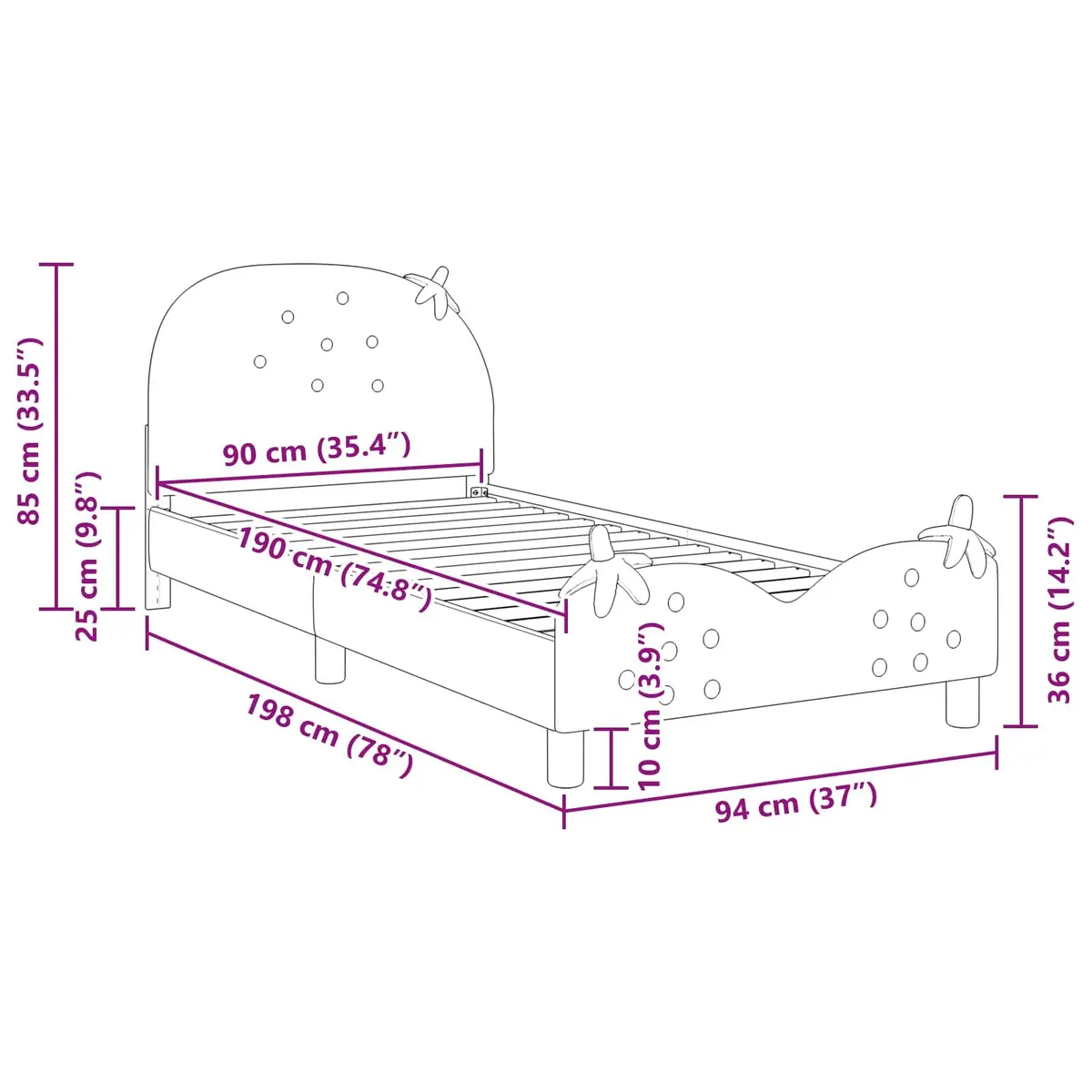 Kids Bed Frame with Headboard Pink 90 x 190 cm Velvet Upholstered Children's