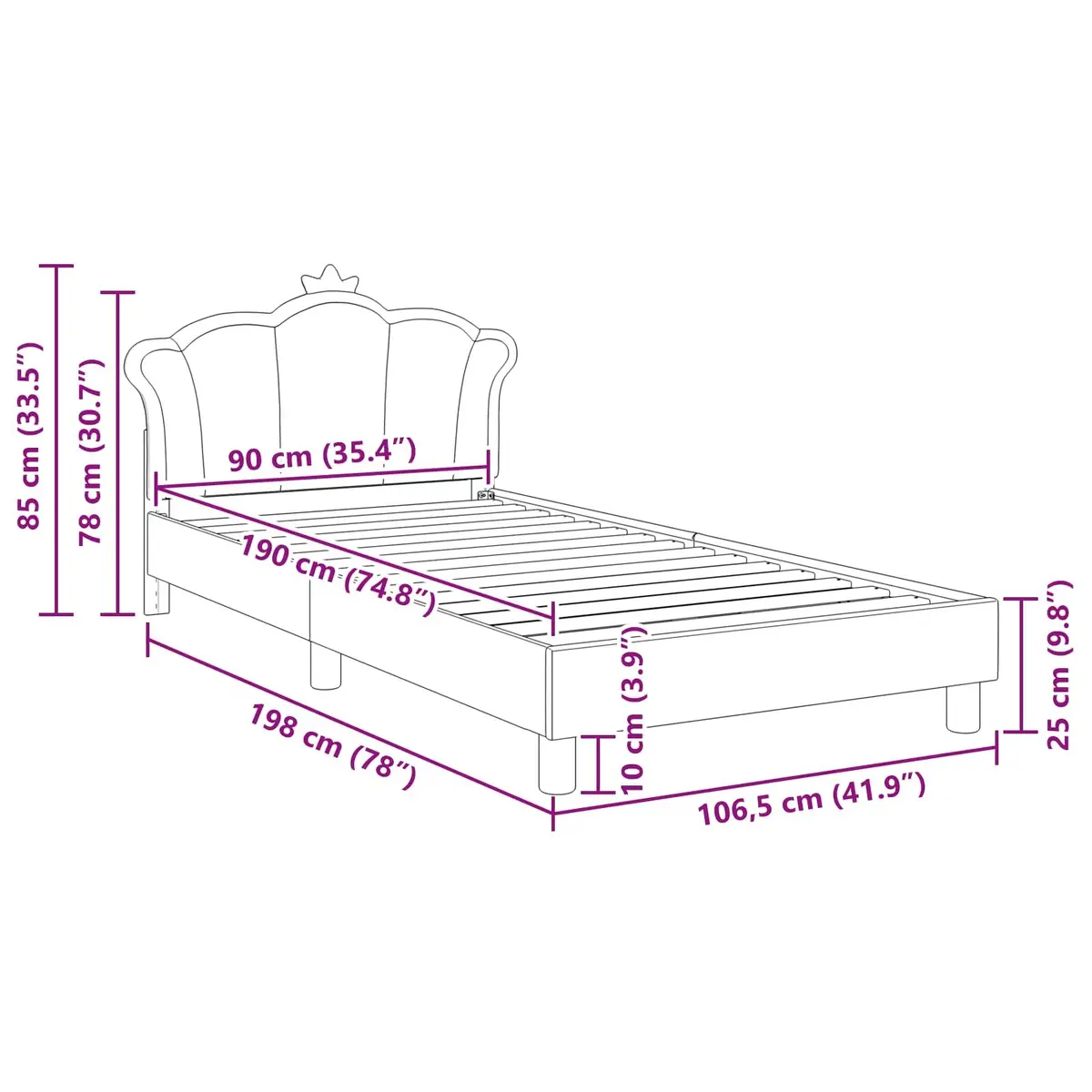 Kids Bed Frame with Headboard Pink 90 x 190 cm Modern Bedroom Furniture