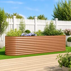 Raised Garden Bed 320x80x81cm Brown Steel Outdoor Planter Box Modern Design